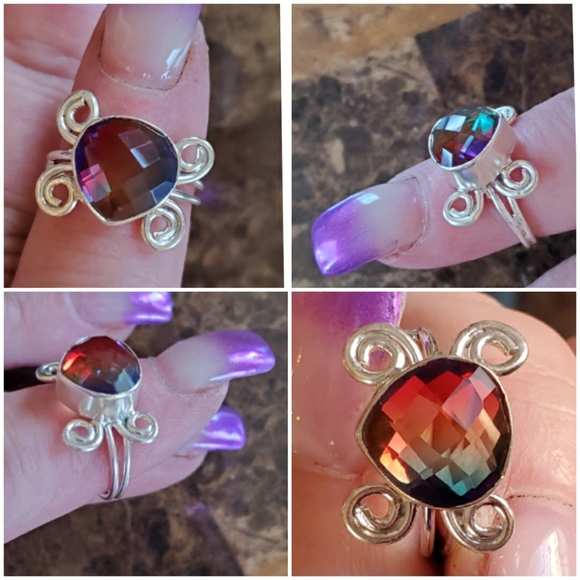 3ct Multi-Facet Tri-Colored Tourmaline Ring Size 7 - Picture 3 of 7